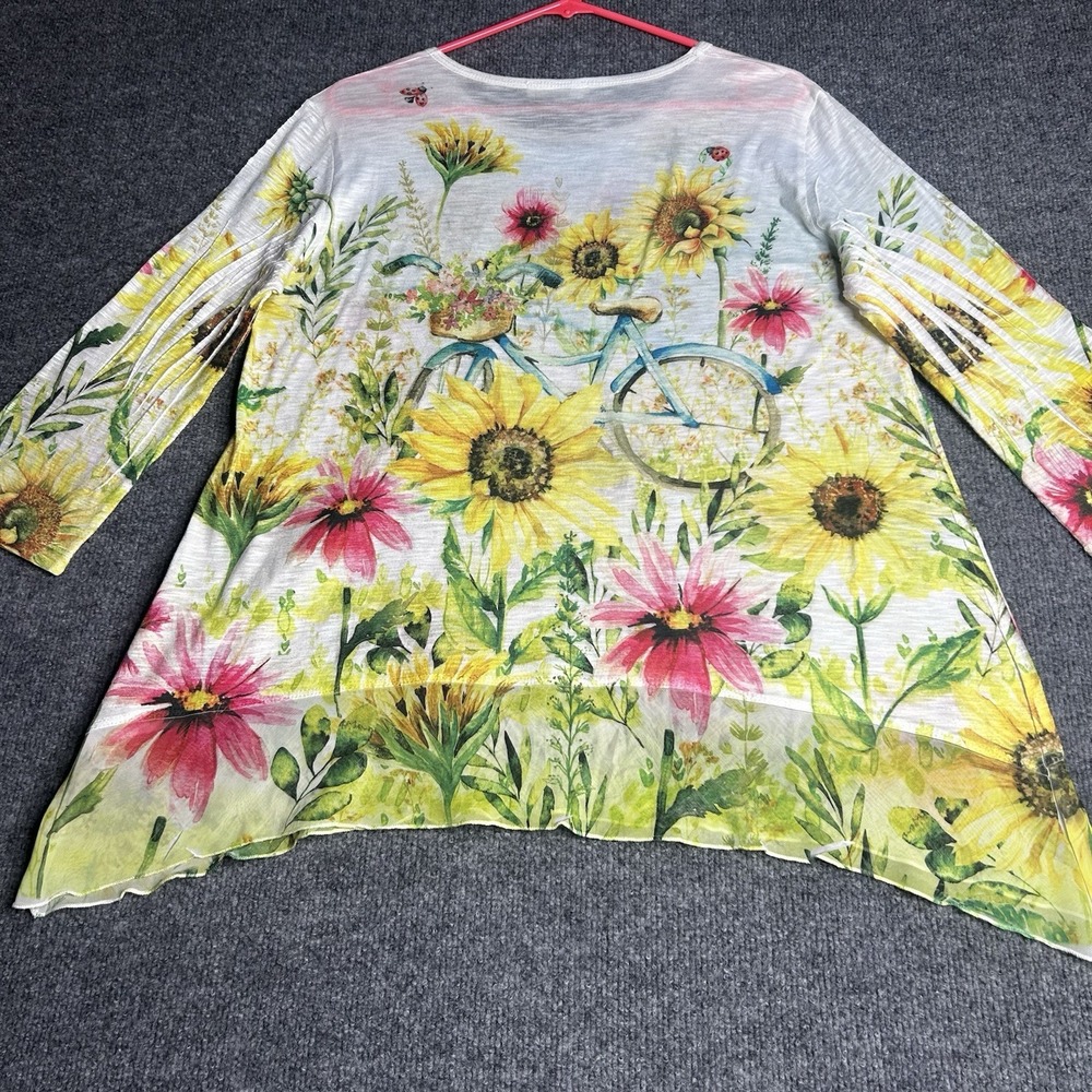 Jess & Jane Sunnyride Tunic Top Size Large Floral Nature Sheer - Picture 9 of 9